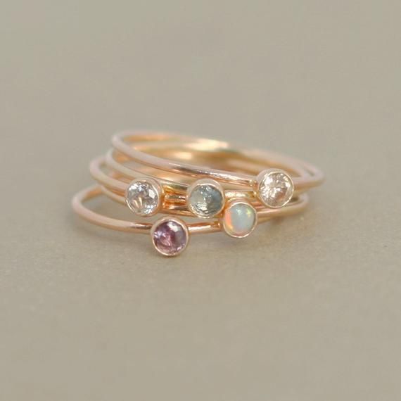 Gold Gemstone Stacking Ring Set. Five Gold Filled Rings (View 10 of 25)
