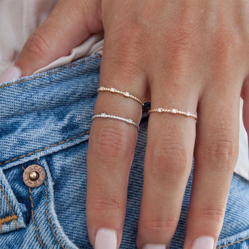 Gold Stacking Ring Minimal Beaded Ring Gold Beaded Ring – Etsy France Pertaining To Thin Gold Beaded Rings (View 12 of 25)