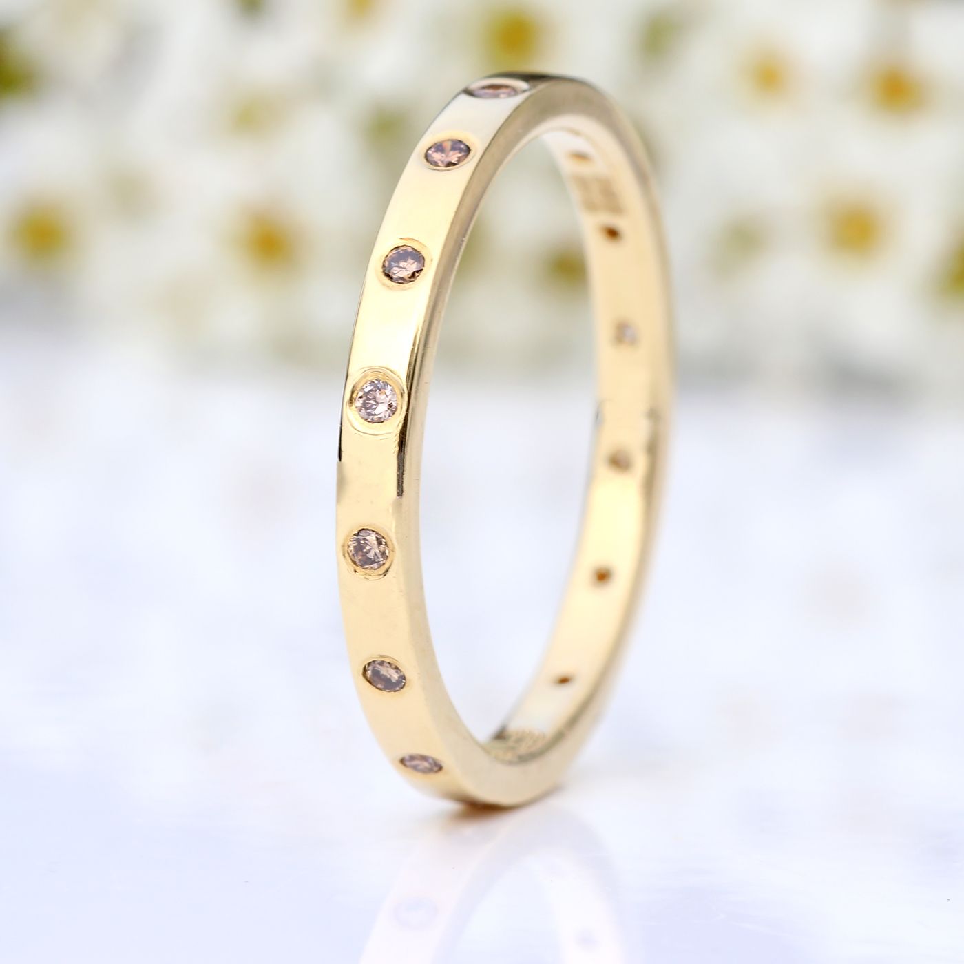 Gold Wedding Rings – Champagne Diamond Slim Gold Wedding Ring In Champagne Diamond Eternity Rings (View 12 of 25)