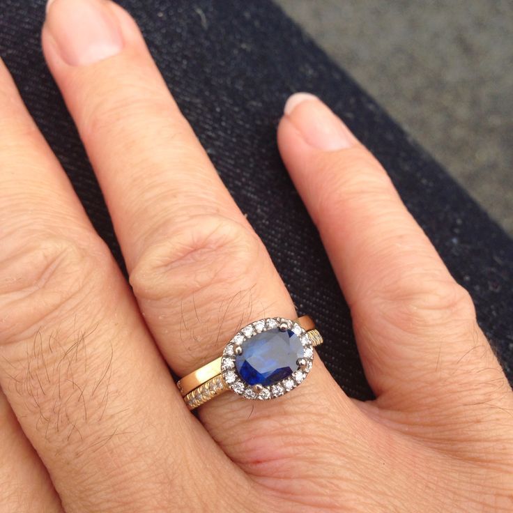 Gorgeous Sapphire Halo Ring Set. Oval Stone Set East West Horizontal  Setting (View 4 of 25)