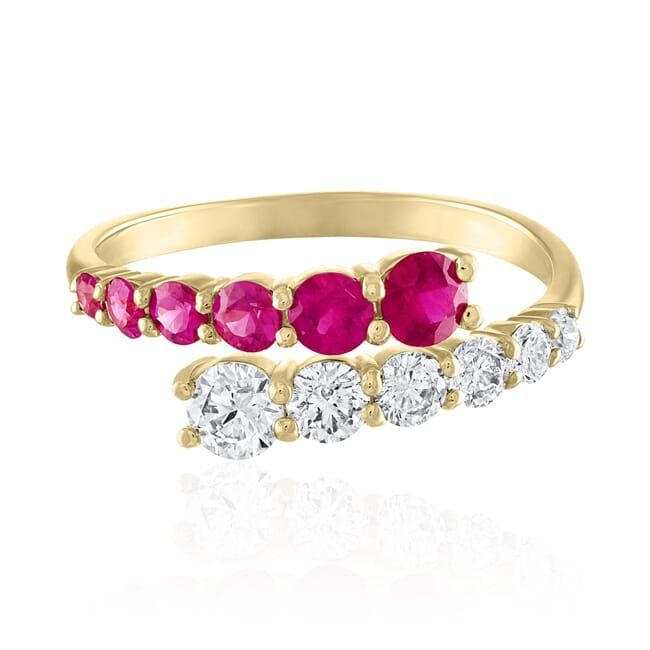 Graduated Diamond And Ruby Wrap Ring | Lauren B Jewelry Regarding Graduated Diamonds Wraparound Rings (View 19 of 25)