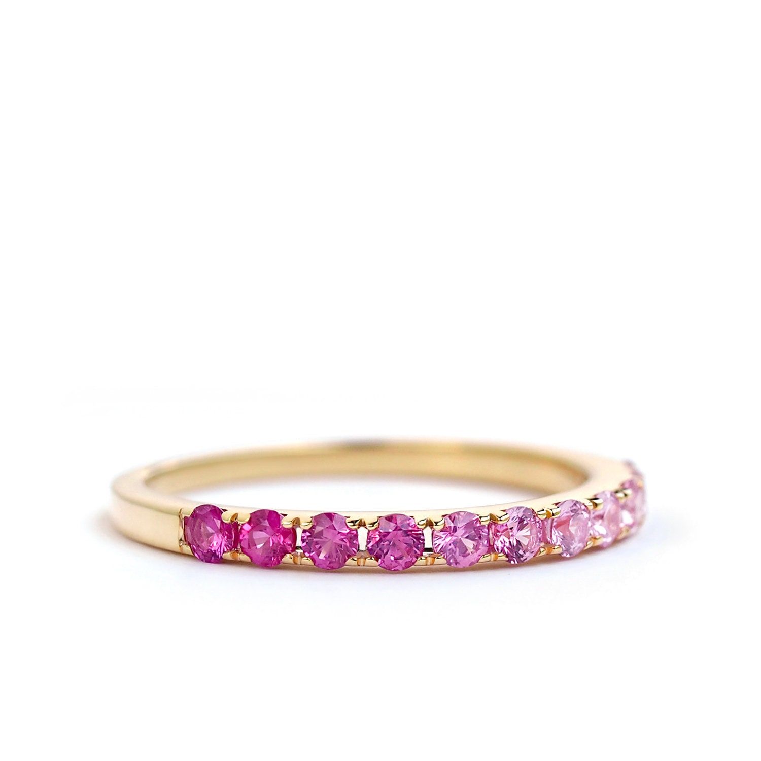 Half Eternity Ombre Pink Sapphire Ring / Wedding Band / 14k – Etsy Inside Pink Sapphire Semi Eternity Rings (View 1 of 25)