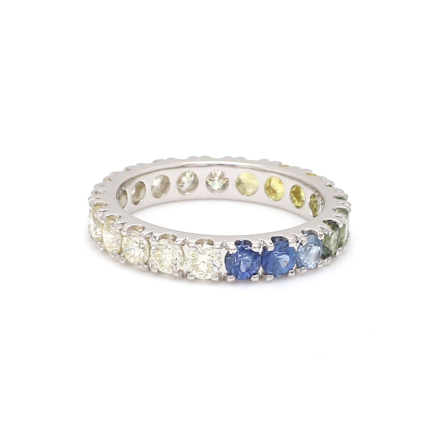 Half Rainbow Sapphire Half Diamond Eternity Band Ring In 14k – Etsy  Australia Throughout Rainbow Sapphire Stack Bands Rings (View 17 of 25)