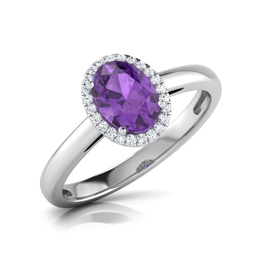 Halo Amethyst Birthstone Diamond Ring | Gemstone Gold Ring | Caratlane In Amethyst And Diamonds Rings (View 17 of 25)
