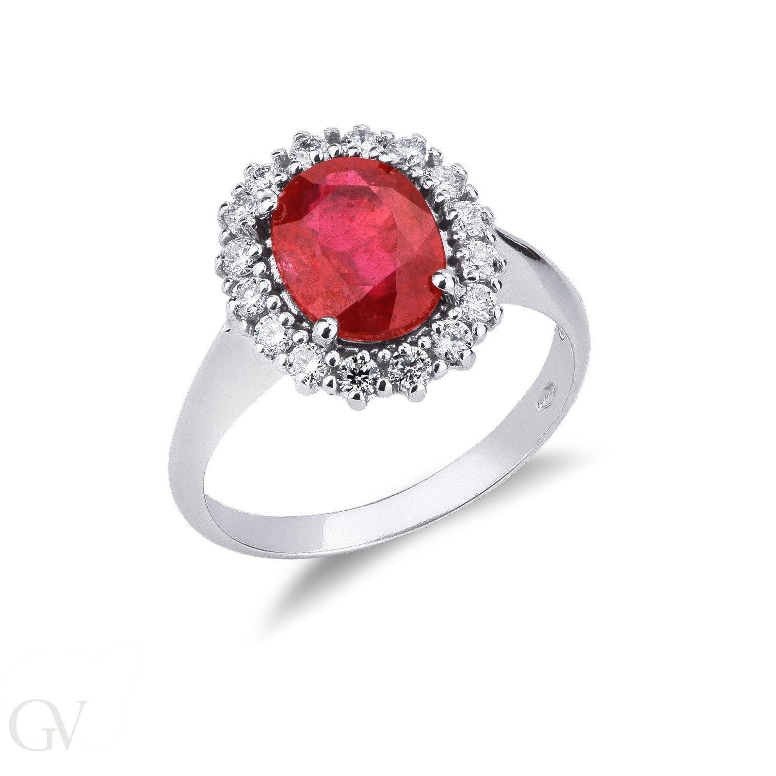 Halo Ring With A Central Ruby And Diamonds White Gold 18k Measure 15 Within Ruby Halo Rings (View 1 of 25)