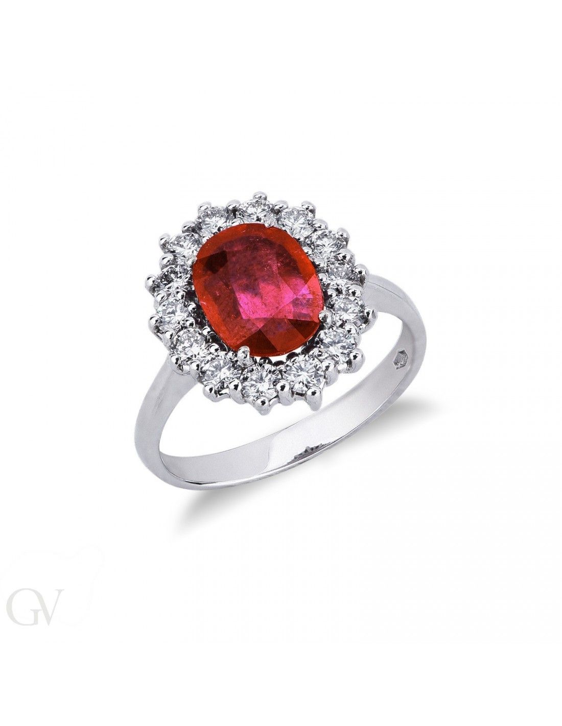Halo Ring With Central Ruby Oval Cut And Diamonds White Gold 18k Measure 15 Inside Ruby Halo Rings (View 11 of 25)