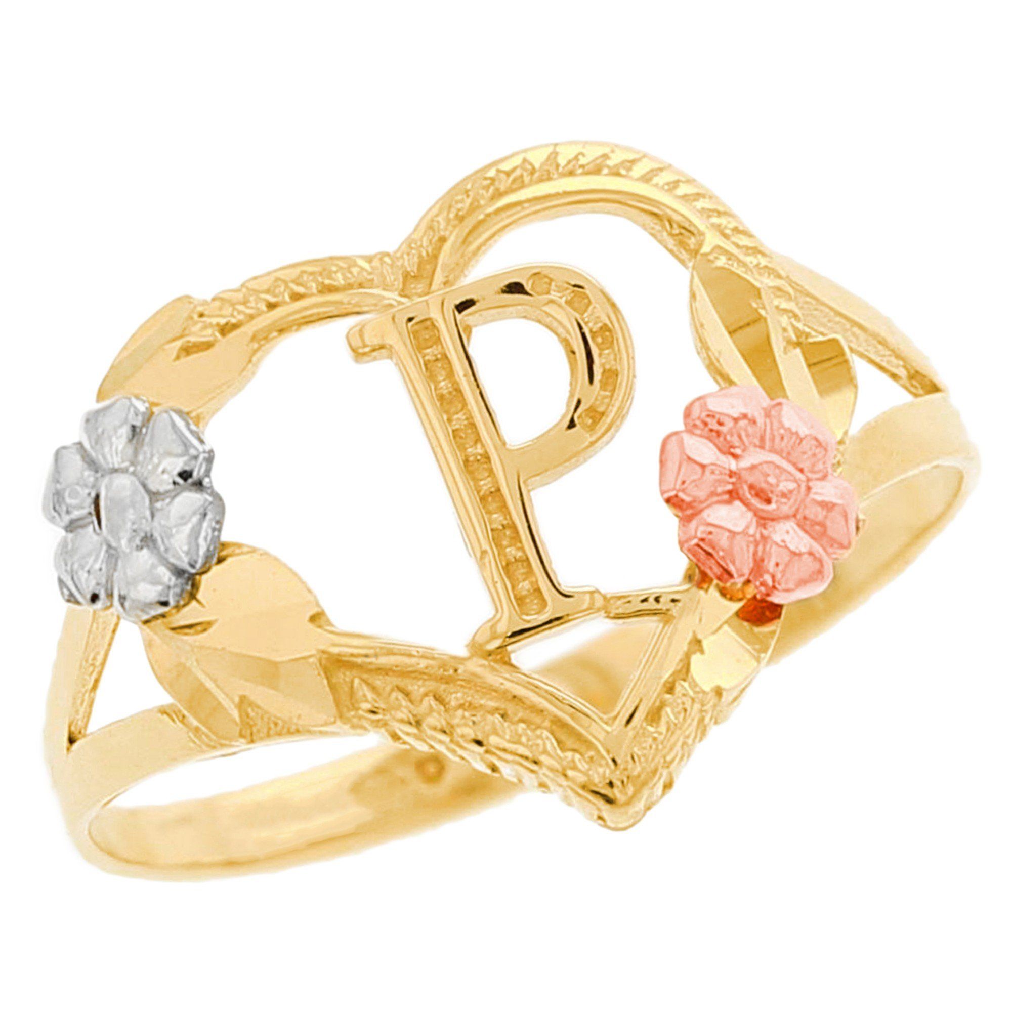 Heart Shaped Initial A To Z Ring With Flower Accents (jl# R12358) – Jewelry  Liquidation With Love Letters Diamond Letter Rings (Photo 25 of 25)