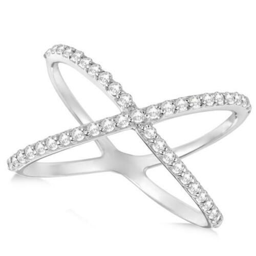 Ladies X Ring W/ Pave Set Diamonds, Abstract Design 14k White Gold  (View 12 of 25)