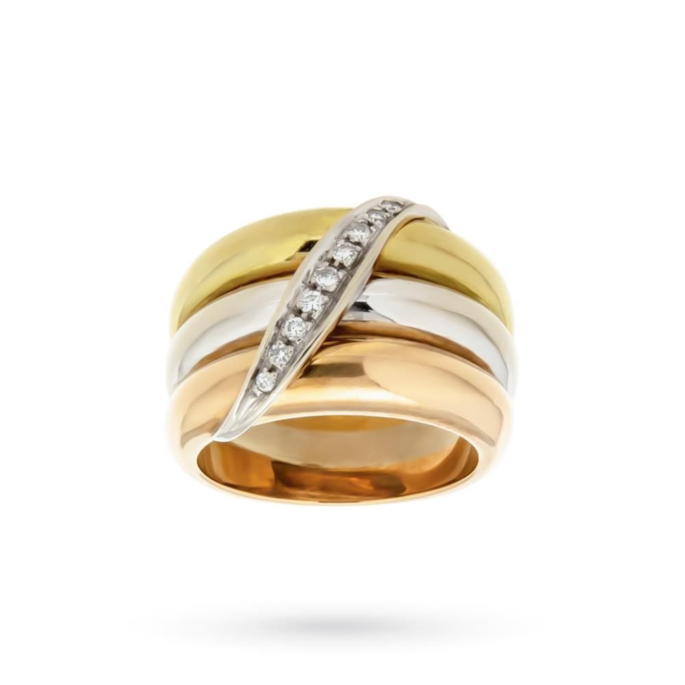 Large Gold Tricolor Band With 0,15ct Diamond Line – Giorgio Visconti –  Cicala (View 14 of 25)