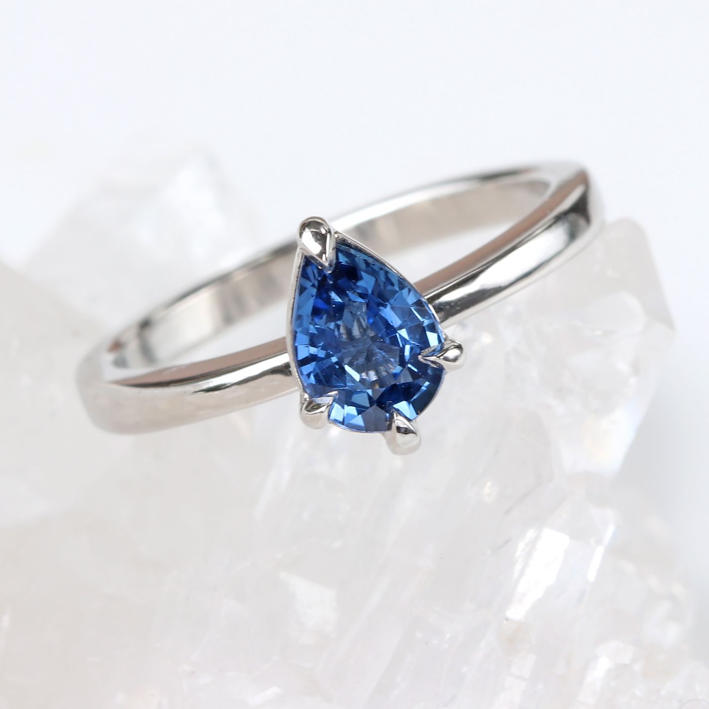Lilia Nash Pear Cut Sapphire Platinum Ring – Size L Pertaining To Pear Shape Sapphire Halo Rings (View 13 of 25)