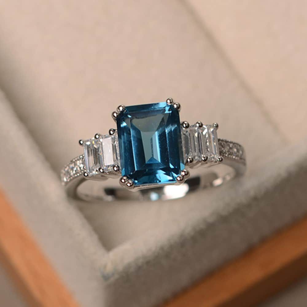 London Blue Topaz Ring Emerald Cutrectangle Shape 925 – Etsy Ireland For Blue Topaz Rings (View 21 of 25)