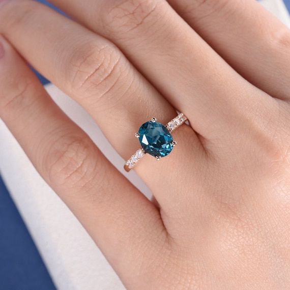 London Blue Topaz Ring Rose Gold Engagement Ring Oval Topaz – Etsy Italia Pertaining To Blue Topaz Rings (View 1 of 25)