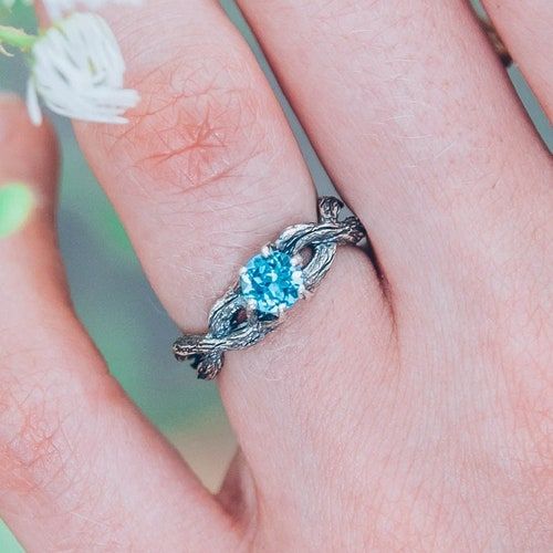 London Blue Topaz Twisted Branch Silver Ring Double Braided – Etsy Pertaining To Blue Topaz Rings With Braided Gold Band (View 23 of 25)