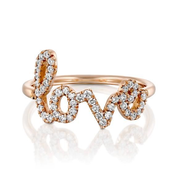 Love Ring Diamond Love Ring Rose Gold Word Ring Statement – Etsy | Rose  Gold Band Ring, Word Ring, Love Ring Inside Love Letters Diamond Letter Rings (View 15 of 25)