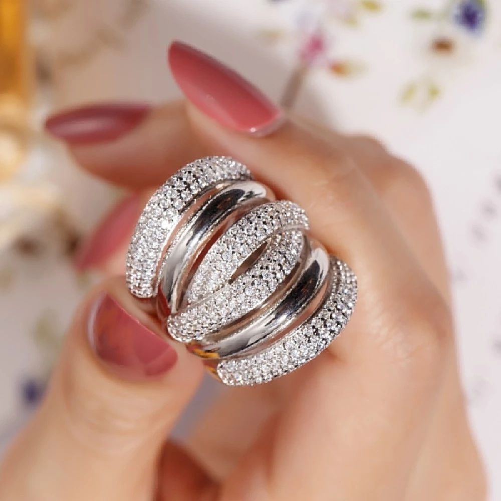 Luxury 925 Silver Gold Plated More X Type With Pave Setting 238pcs Diamond  Engagement Wedding Rings For Women Jewelry – Rings – Aliexpress Intended For “x” Rings With Diamond Pave (View 22 of 25)