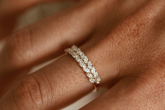 Marquise Diamond Ring / Deux Rangées Marquise Diamond – Etsy France Pertaining To Marquise Diamond Eternity Rings (View 19 of 25)