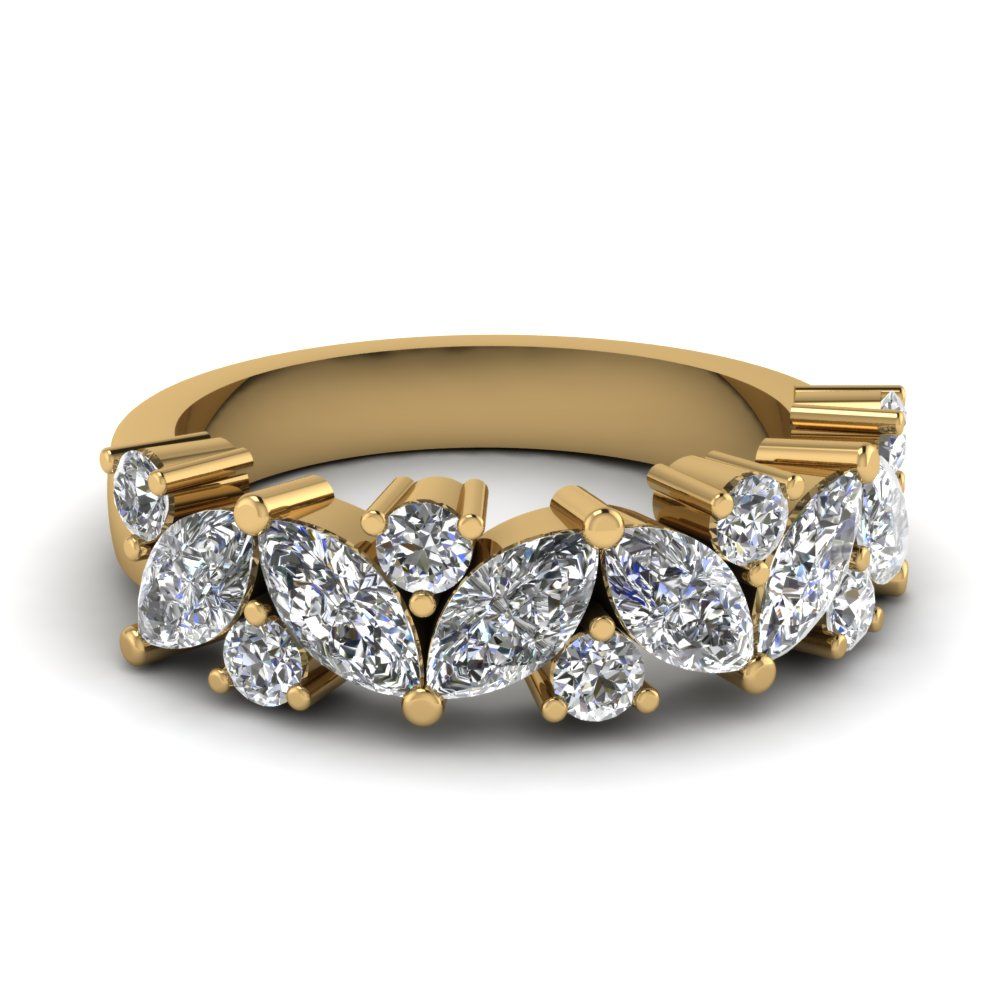 Marquise Diamond Wedding Ring In 14k Yellow Gold | Fascinating Diamonds Throughout Marquise Shape Eternity Band Rings With Round Diamonds (View 18 of 25)
