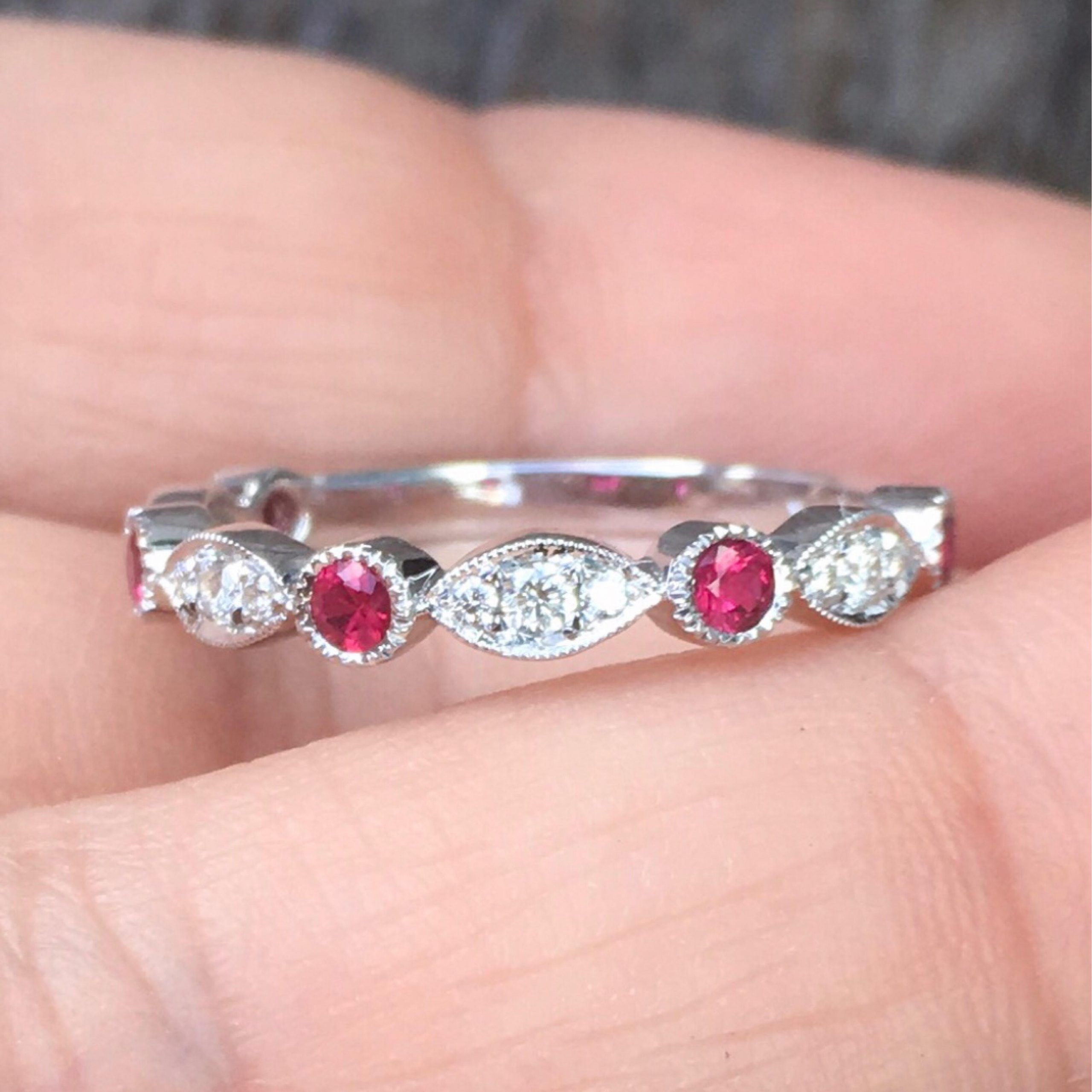 Marquise Dot Diamond Ruby Vintage Look Eternity Ring / Ruby – Etsy France Pertaining To Ruby Eternity Rings (View 4 of 25)
