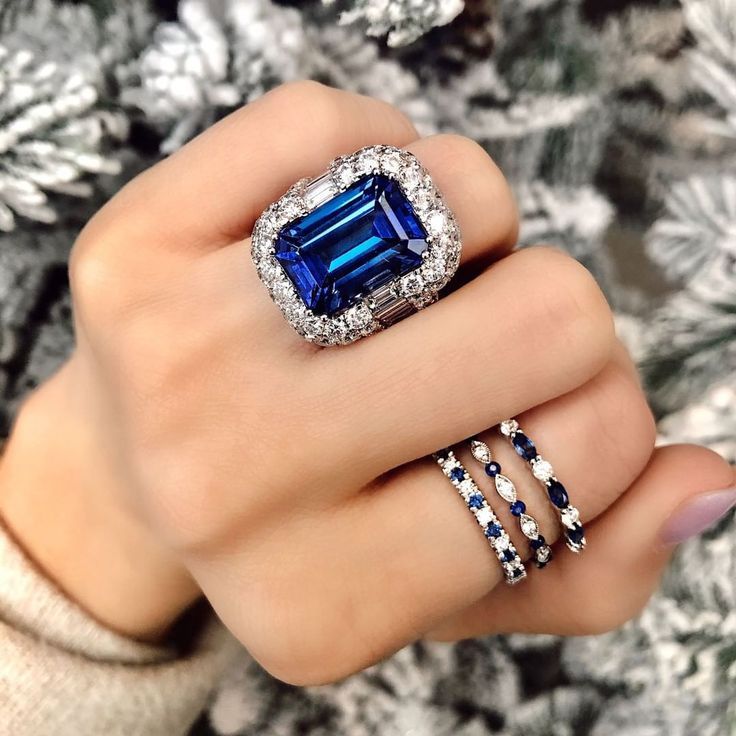 Massive Tanzanite Ring With Diamond Halo Paired With Stackable Sapphire  Bands | Stackable Wedding Bands, Sapphire Band, Tanzanite Ring With Rainbow Sapphire Stack Bands Rings (View 19 of 25)