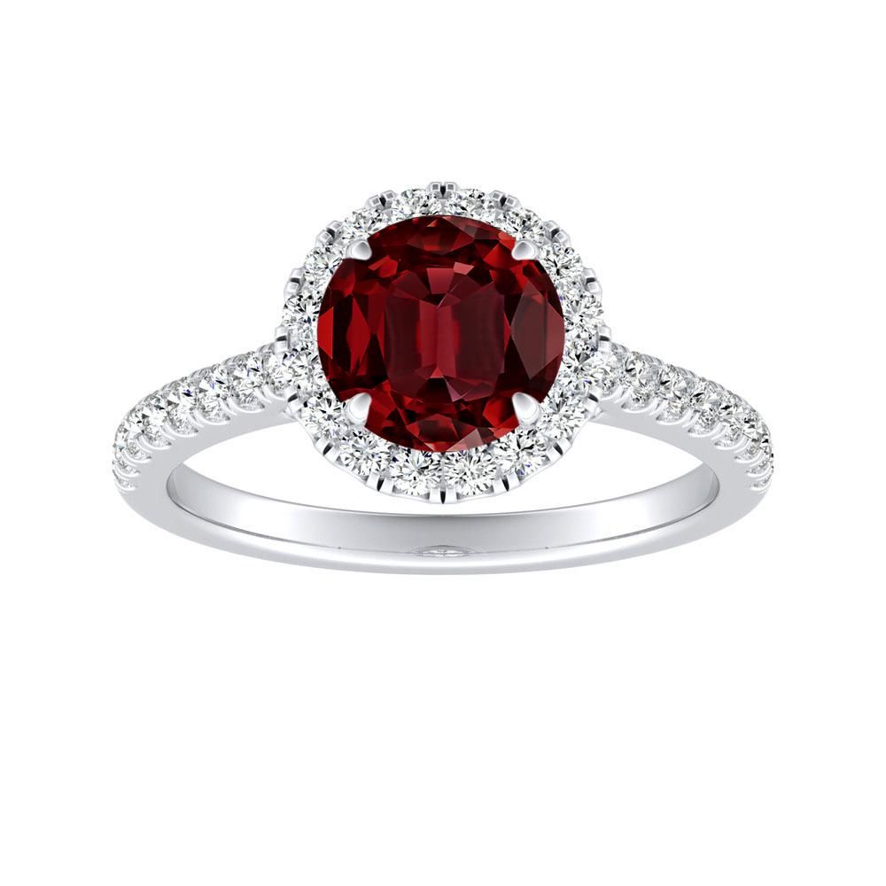 Merilyn Halo Ruby Engagement Ring In 14k White Gold With  (View 5 of 25)