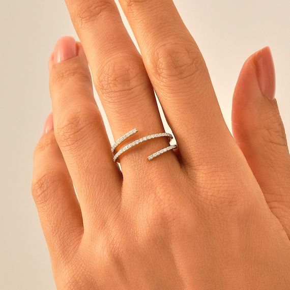 Minimalist Diamond Wraparound Ring Diamond Wrap Around Thumb – Etsy Throughout Gold Wraparound Rings With Diamonds (View 14 of 25)