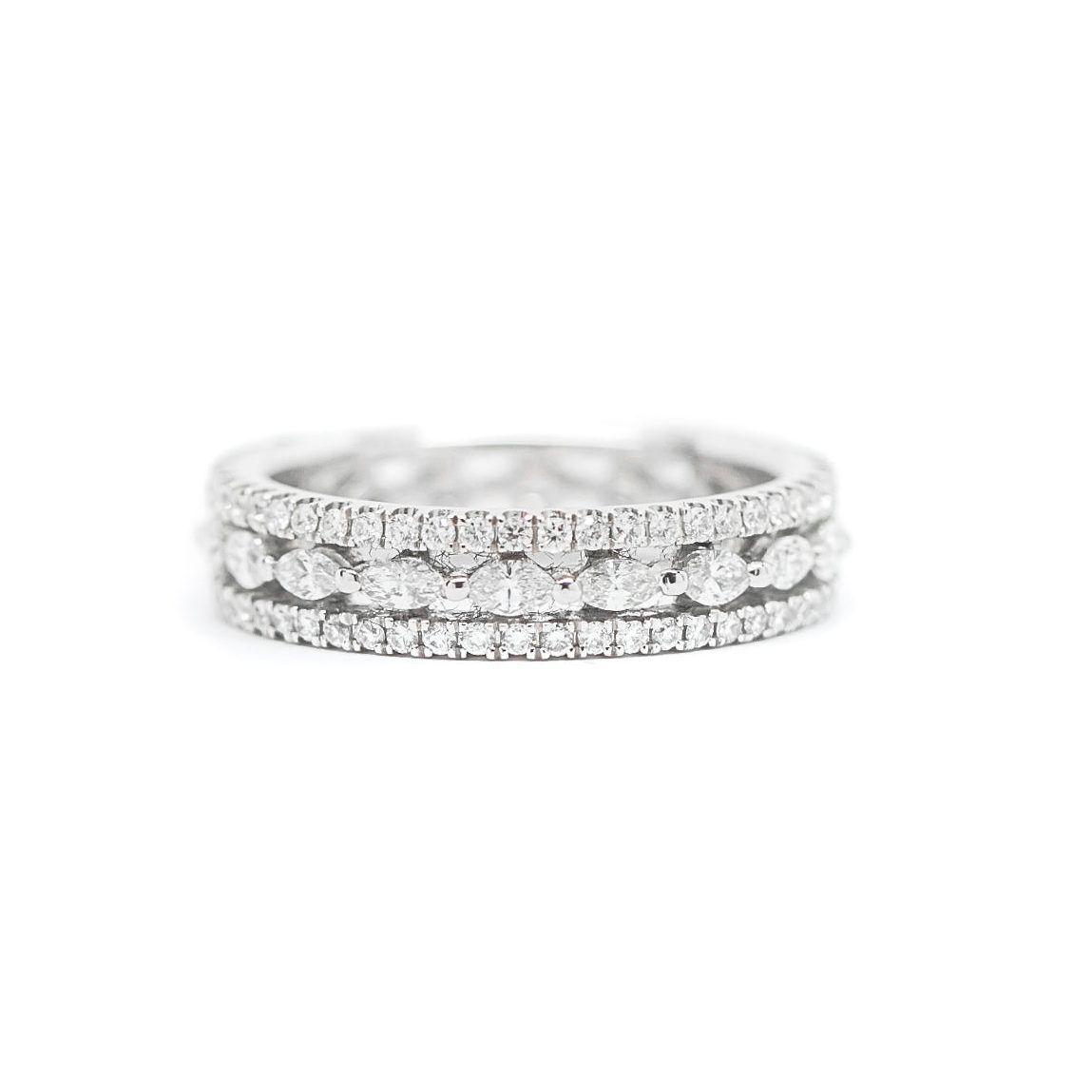 Miriams Jewelry Round And Marquise Cut Diamond Band 18 Kt White Gold –  Miriams Jewelry Pertaining To Marquise Shape Eternity Band Rings With Round Diamonds (View 8 of 25)