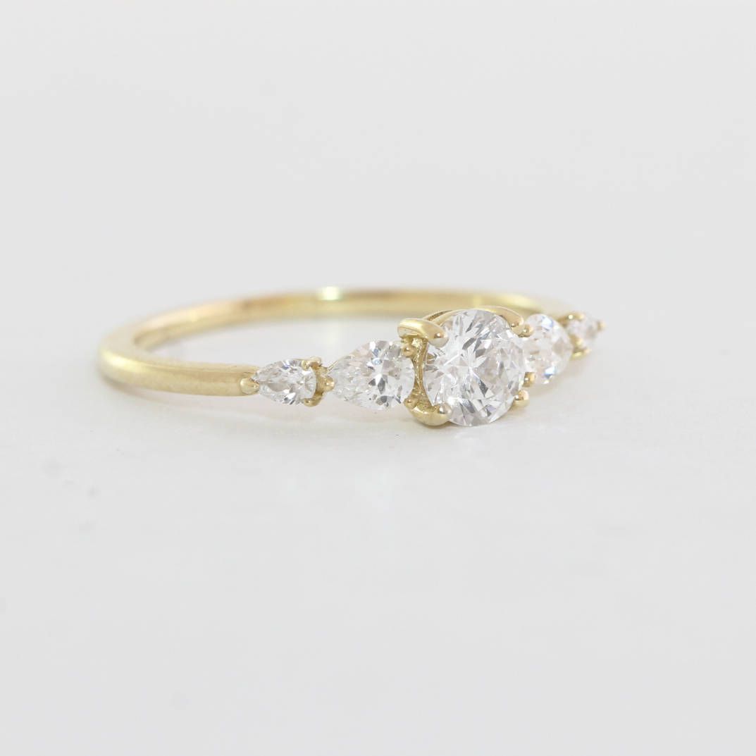 Moissanite And Pear Shape Diamond Engagement Ring Handmade In  White/yellow/rose Gold Cluster Delicate Petite Thin Band – Aardvark  Jewellery Intended For Petite Pear Shape Diamond Rings (View 11 of 25)