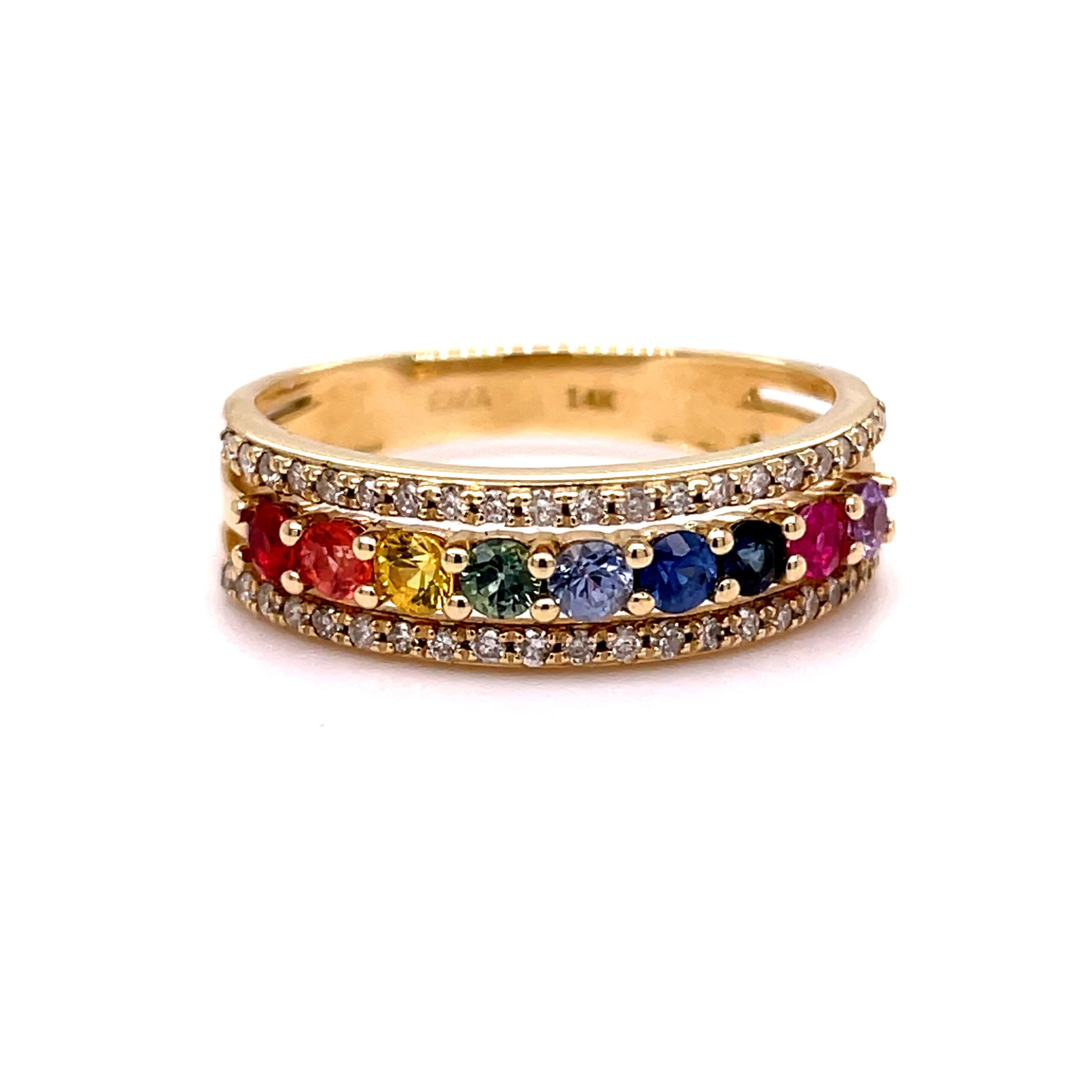 Multi Colored Rainbow Sapphire & Diamond Band – Intended For Rainbow Sapphire Stack Bands Rings (View 18 of 25)