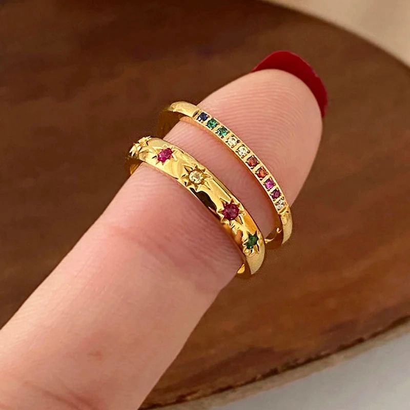 Multicolor Gemstone Rings For Women Stainless Steel Star Thin Stackable  Rings 2021 Minimalist Simple Jewelry Dainty Whoelsale – Rings – Aliexpress Regarding Dainty Gemstone Stack Rings (View 11 of 25)