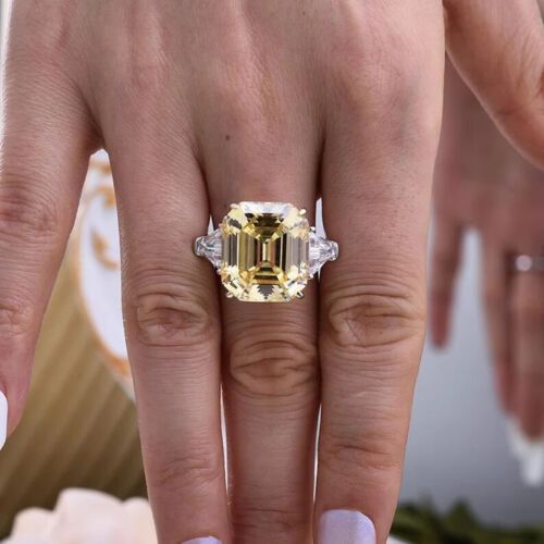 Natural 5ct Asscher Cut Ceylon Yellow Sapphire & Diamond Wedding Engagement  Ring | Ebay With Regard To Yellow Sapphire And Diamond Rings (View 18 of 25)