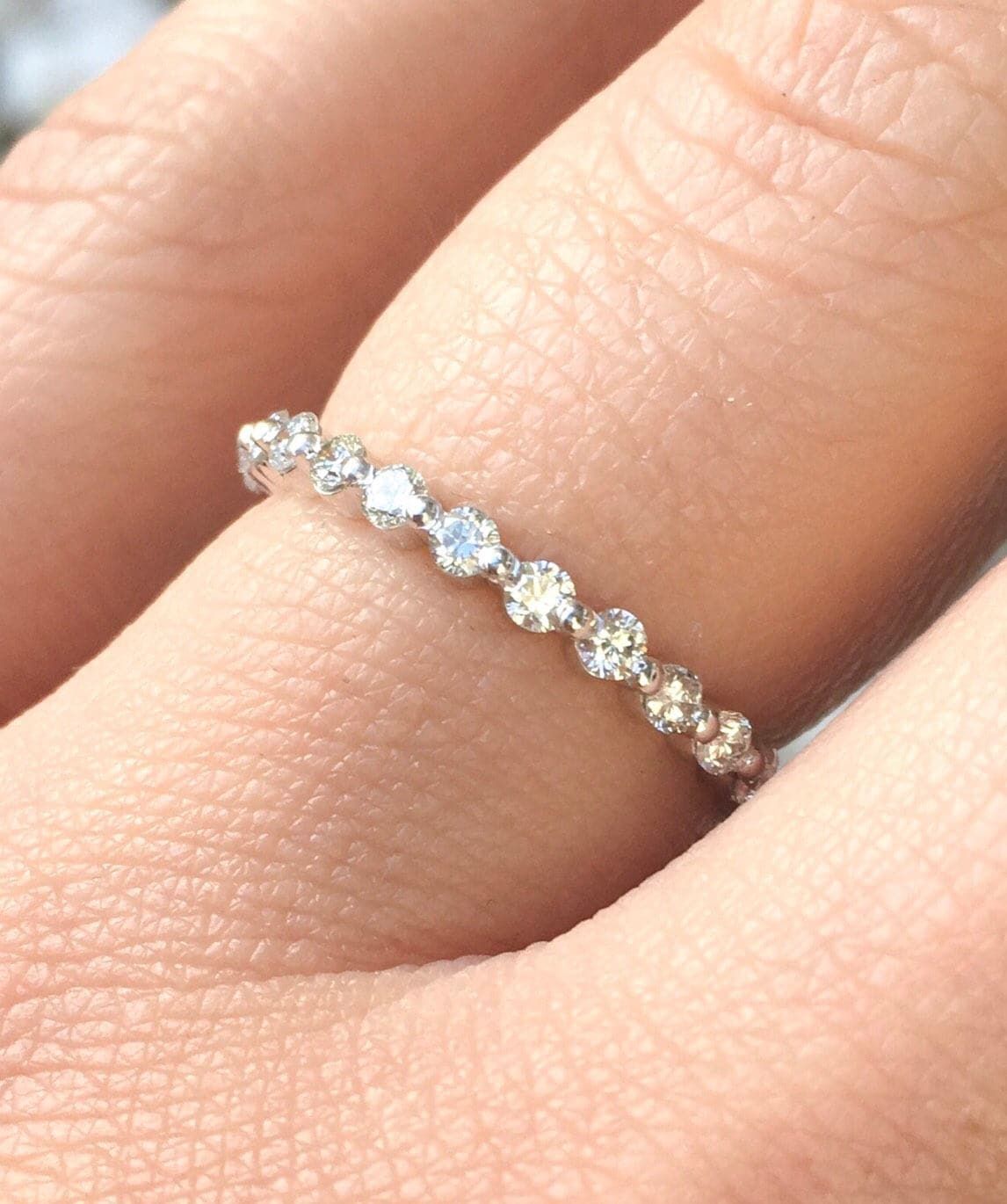 Natural Diamond Full Eternity Single Prong Bubble Ring/ Unique – Etsy Within Bubbles Heart Diamond Pave Rings (View 17 of 25)