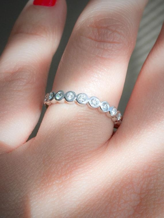 Natural Diamond Half Eternity Bubble Ring/ 3 Mm Bezel Set – Etsy Intended For Bubbles Infinity Diamond Pave Rings (View 2 of 25)