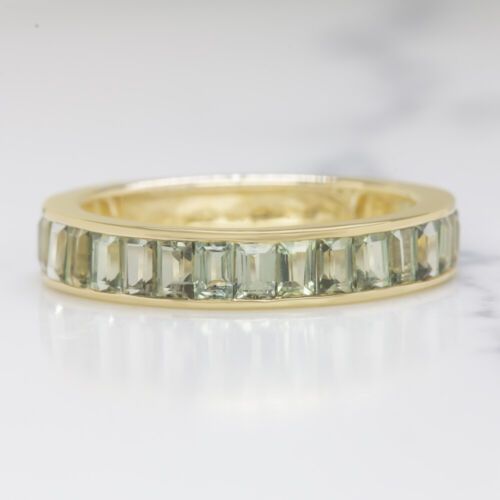 Natural Green Sapphire Stacking Ring 14k Yellow Gold Wedding Band Baguette  Cut | Ebay Intended For Stackable Green Sapphire Rings (View 24 of 25)