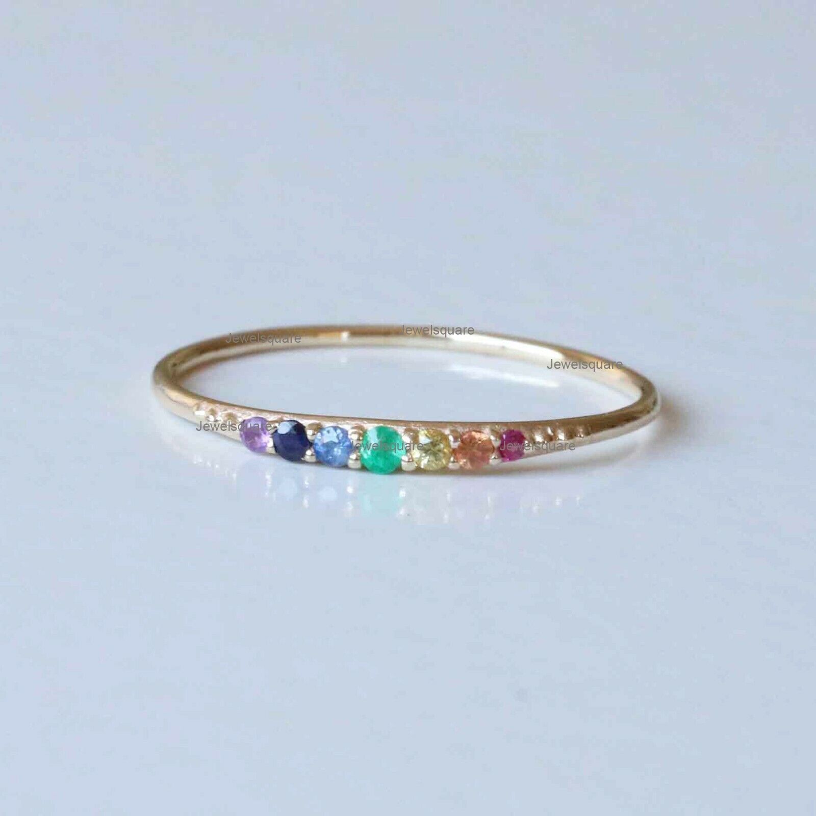 Natural Rainbow Sapphire Graduation Studded Stackable Band Ring In Sold 14k  Gold | Ebay For Rainbow Sapphire Stack Bands Rings (View 8 of 25)