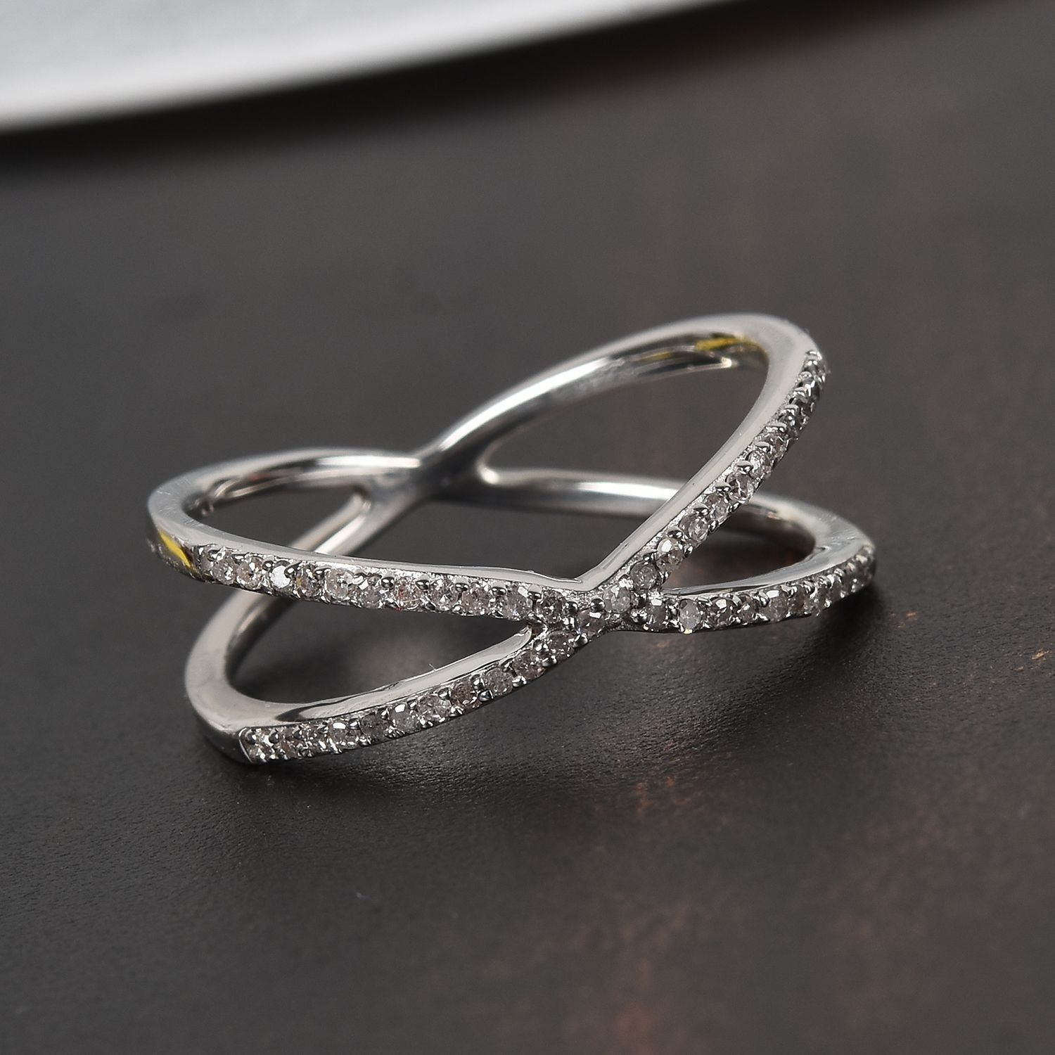 Natural Vintage Diamond Criss Cross Ring In Platinum Over – Etsy Uk In “x” Rings With Diamond Pave (View 5 of 25)