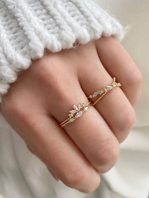 New Clo Marquise Ring Minimalist Ring Crystal Ring – Etsy With Marquise Diamond Thin Beaded Stack Rings (View 9 of 25)