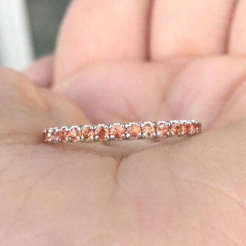 Orange Sapphire Pave Ring/ Eternity Stack Band/ Orange – Etsy Inside Stackable Dark Orange Sapphire Rings (View 2 of 25)