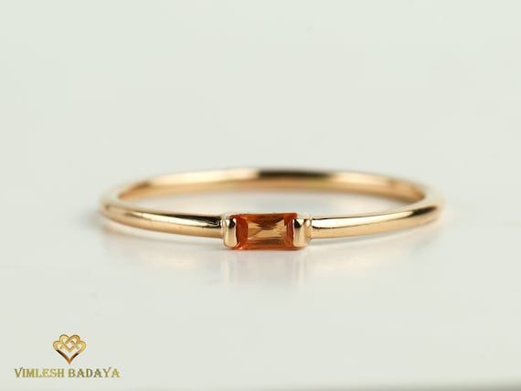 Orange Sapphire Ring/ Baguette Ring/ Minimal Stacking Ring In – Etsy Regarding Stackable Dark Orange Sapphire Rings (View 14 of 25)