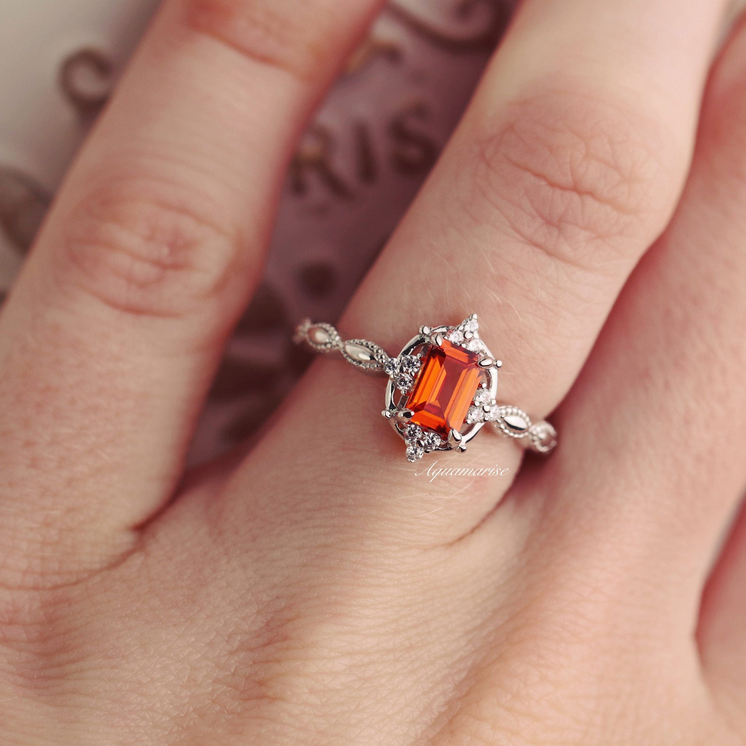 Orange Sapphire Ring – Etsy Regarding Stackable Orange Sapphire Rings (View 8 of 25)