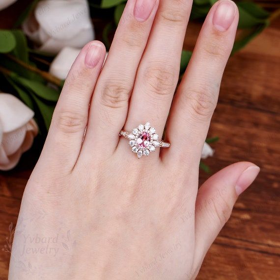 Oval Cut Lab Created Pink Sapphire Engagement Wedding Ring – Etsy Australia Within Stackable Oval Cut Pink Sapphire Rings (View 13 of 25)
