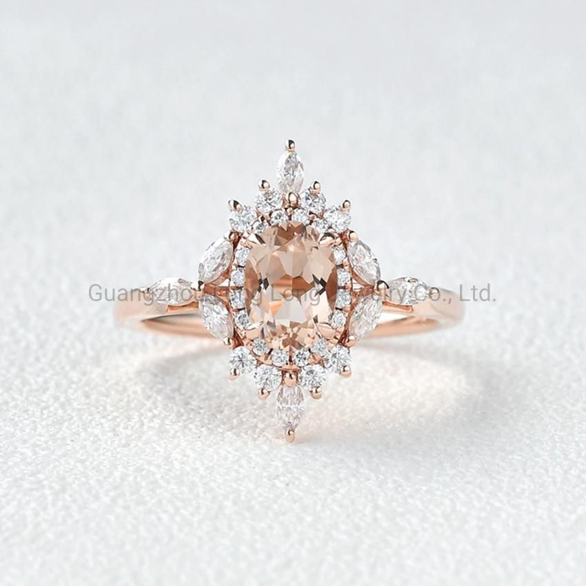 Oval Cut Morganite Rose Gold Plating Halo Ring Moissanite Engagement  Wedding Ring Anniversary Promise Women Jewellery – China Morganite Ring And  Morganite Jewelry Price | Made In China With Morganite Halo Promise Rings (View 20 of 25)