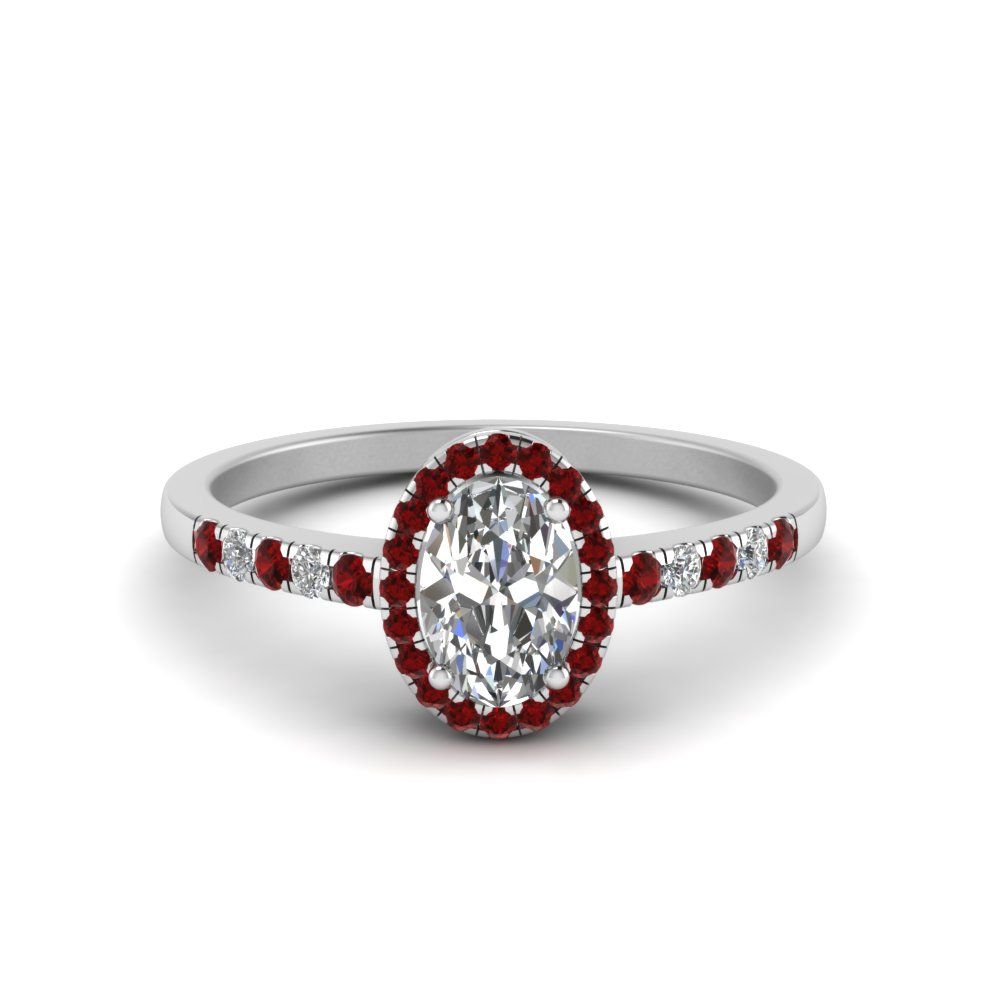 Oval Halo Diamond Delicate Engagement Ring With Ruby In 14k White Gold |  Fascinating Diamonds Inside Ruby Delicate Halo Rings (View 2 of 25)