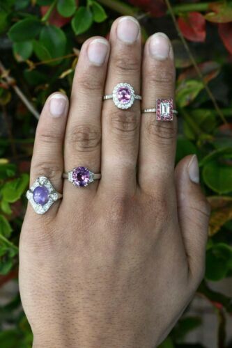 Oval Purple Sapphire 2 Diamond Engagement Ring 3 Stone Trinity Platinum  Gemstone | Ebay With Regard To Oval Sapphire And Diamond Trinity Rings (View 24 of 25)