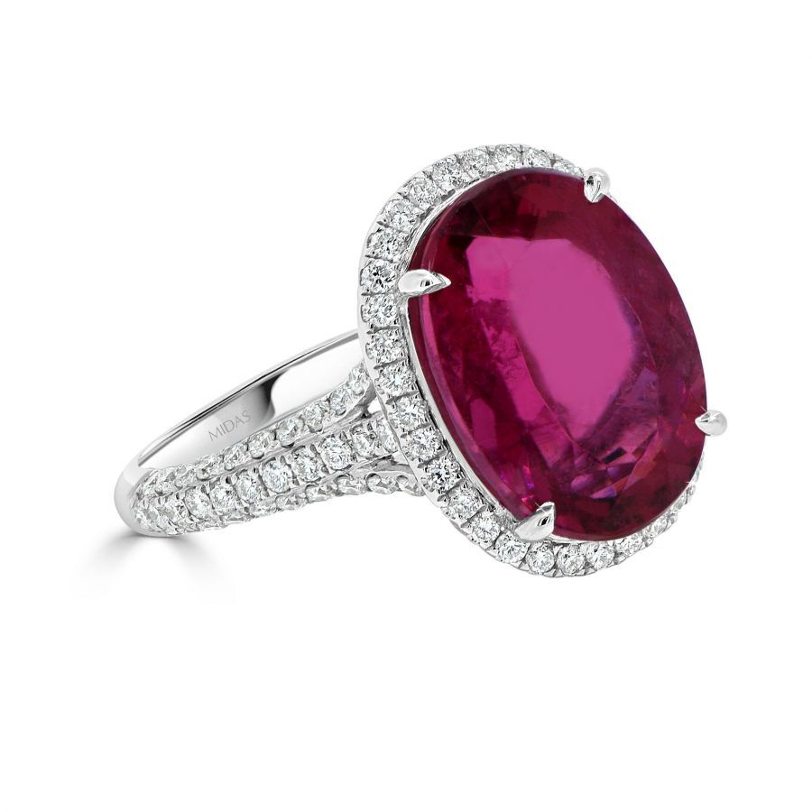 Oval Rubellite With Round Diamond Halo – Midas Jewellery Inside Rubellite And Diamond Halo Rings (View 18 of 25)