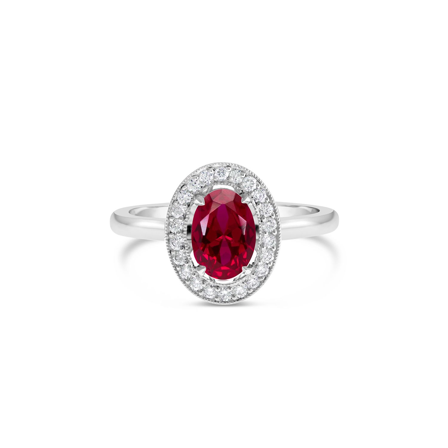 Oval Ruby Halo Engagement Ring – Fairfax & Roberts For Ruby Halo Rings (View 15 of 25)