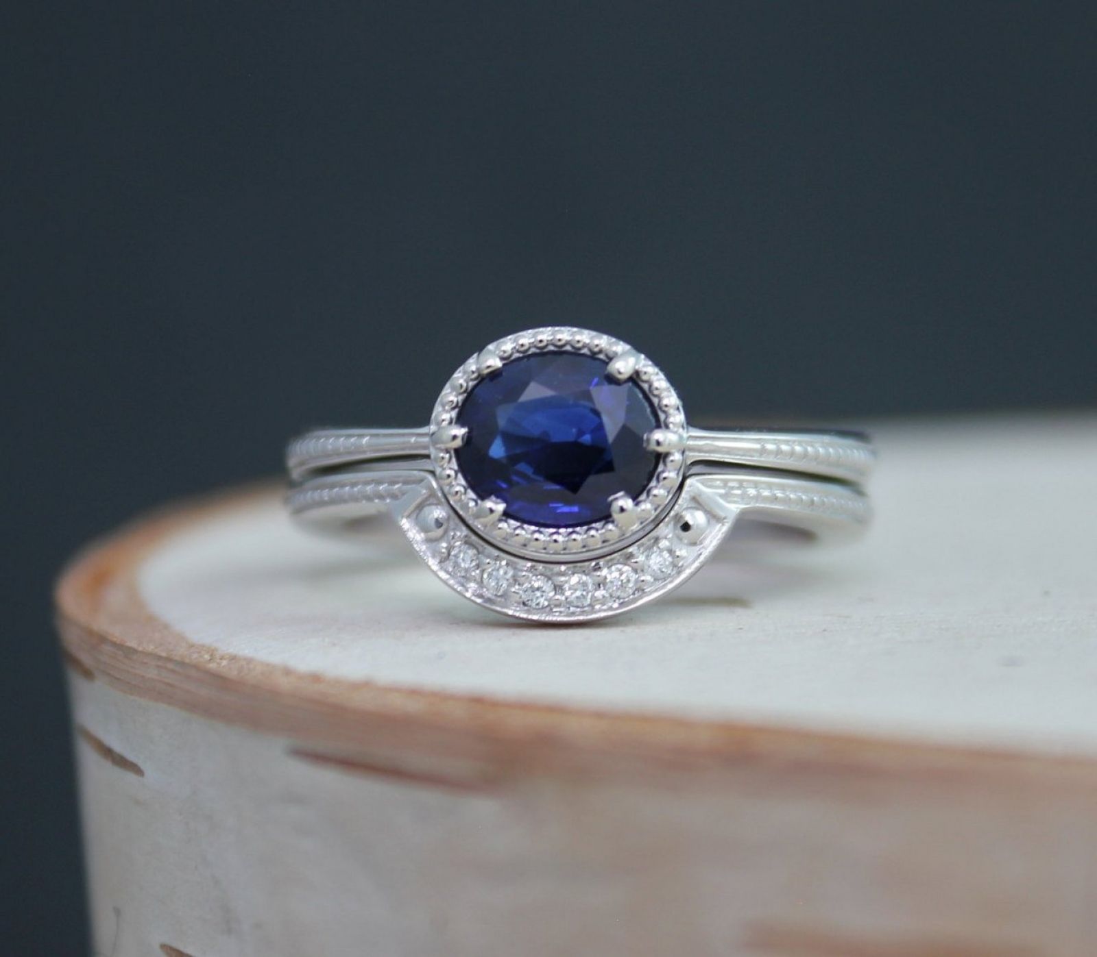 Oval Sapphire 14k White Gold Ring, Vintage Inspired East West Ring, Wedding  Engagement Set, One Of A Kind, Made To Order | Theresa Pytell | Jewelry  Design Pertaining To East West Oval Sapphire Rings (View 7 of 25)