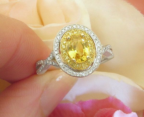 Oval Yellow Sapphire Engagement Ring With Double Halo Of Diamonds And Yellow  Sapphires, Matching Diamond Band (gr 5727) Intended For Yellow Sapphire Double Halo Cocktail Rings (View 21 of 25)