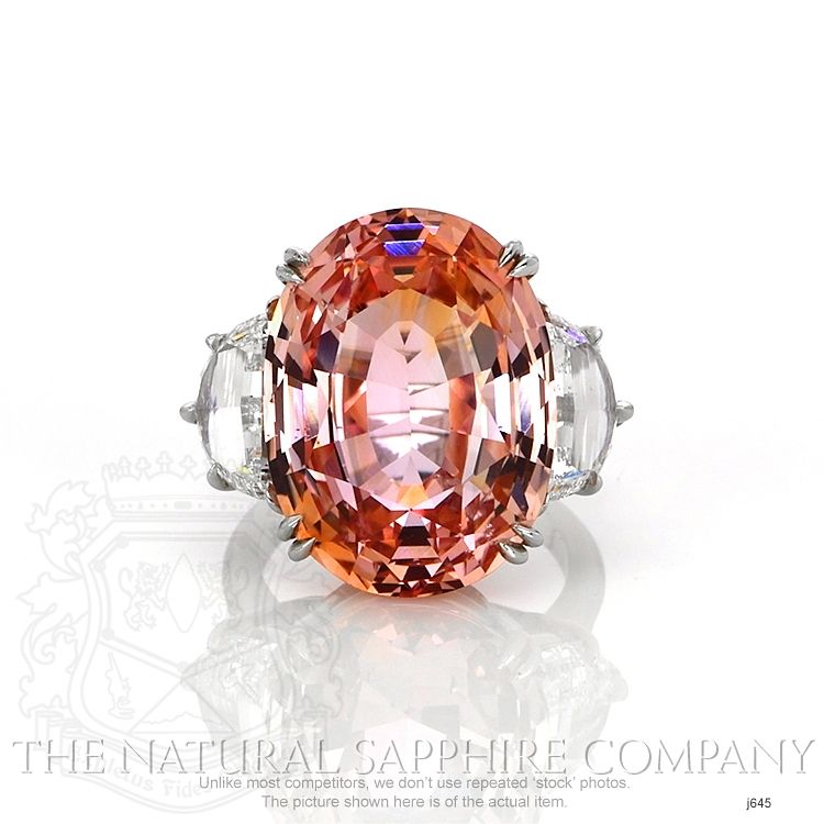 Padparadscha Sapphire Ring – Oval 28.85 Ct. – Platinum 950 #j645 Intended For East West Oval Orange Sapphire Rings (Photo 25 of 25)