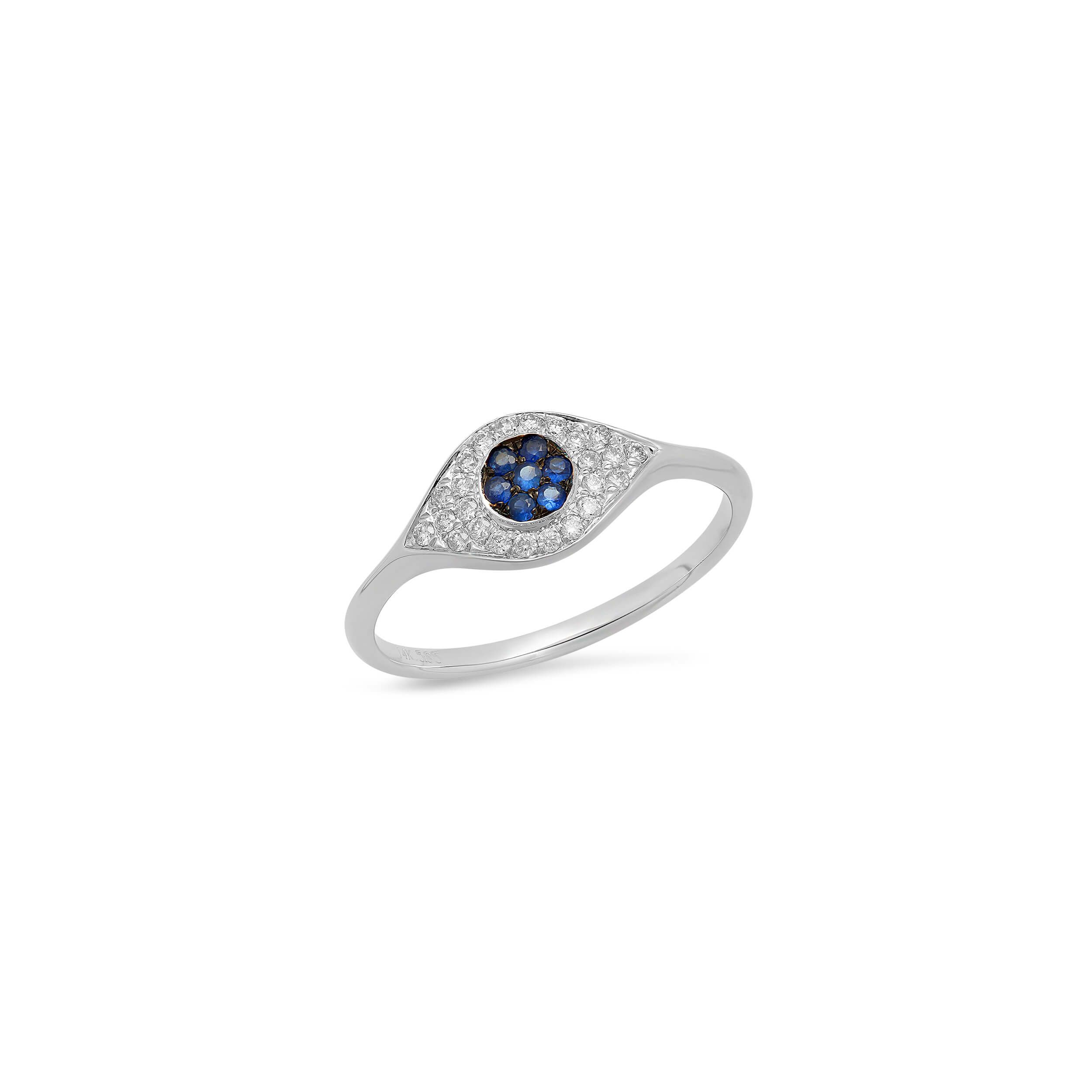 Pave Diamond & Sapphire Evil Eye Ring In Evil Eye Sapphire And Diamond Rings (View 10 of 25)