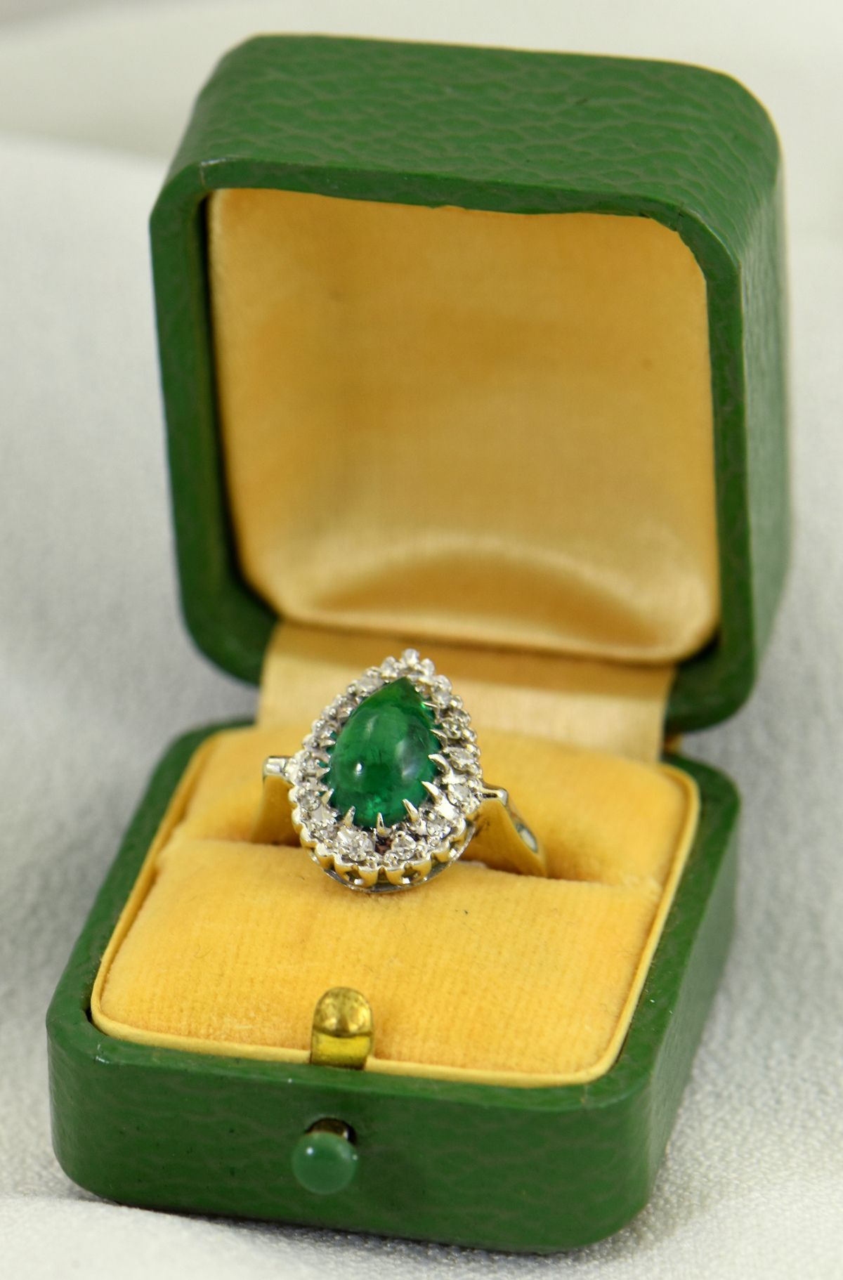 Pear Cabochon Emerald & Diamond Halo Ring | With Regard To Emerald Cabochon Halo Rings (View 2 of 25)